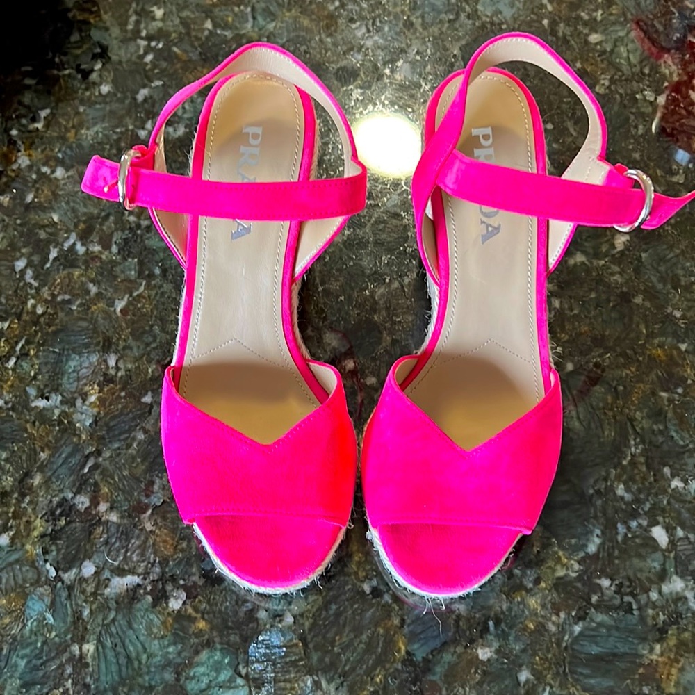 PRADA WEDGE ESPADRILLE SANDALS
